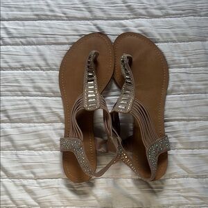 Elegant Tan Sandals with Rhinestone Accents